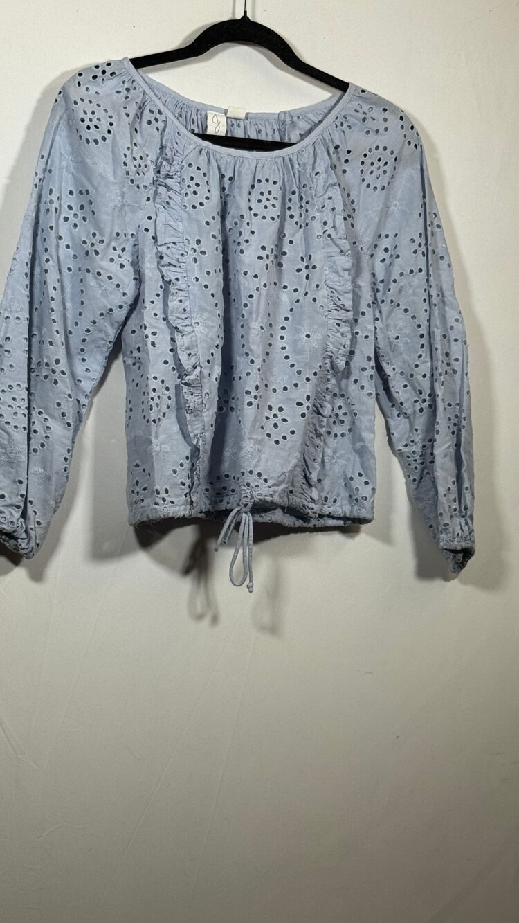 joie XS Light Blue Eyelet Blouse Long Sleeve Drawstring Hem